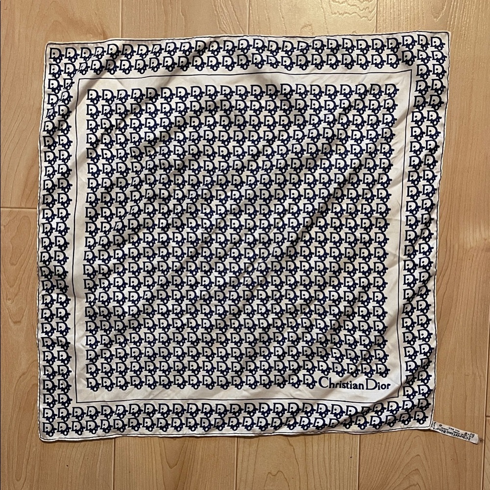 Dior vintage silk navy and White Scarf